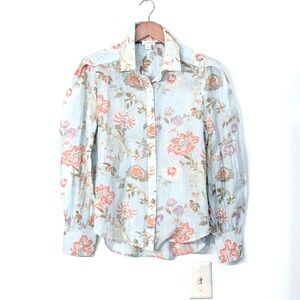 Sundance Cotton Silk Light Blue Floral Button down Top Vintage Inspired Sm
